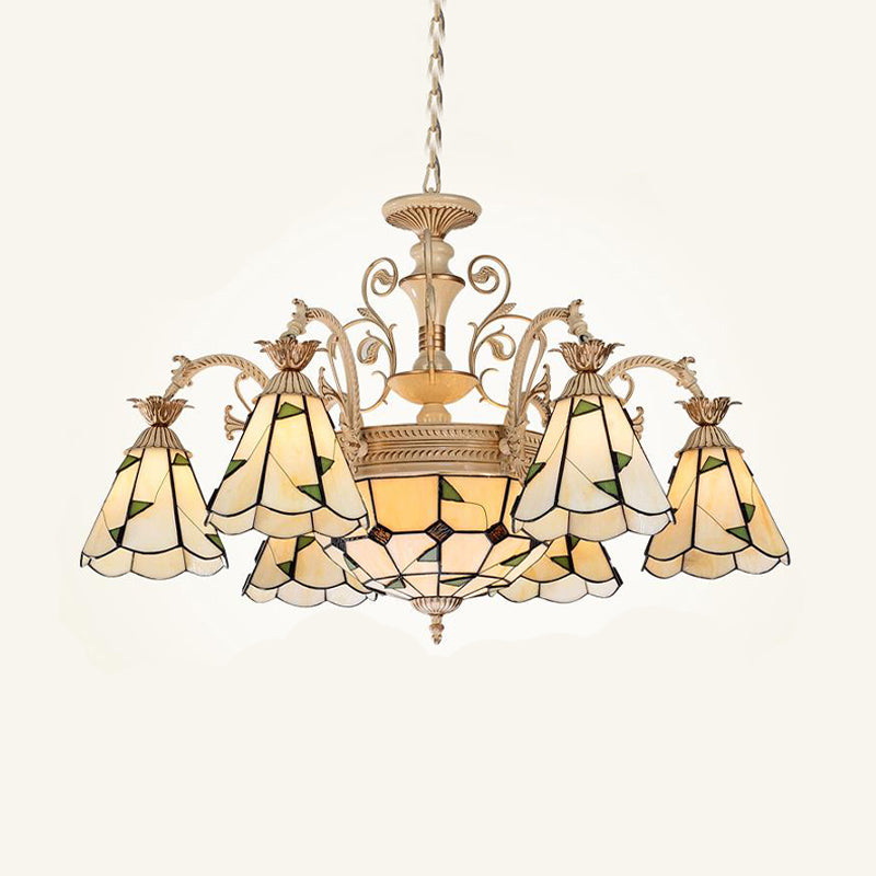 Baroque Conical Chandelier Lighting 9/11 Lights Cut Glass Hanging Light Fixture in White and Gold Clearhalo 'Ceiling Lights' 'Chandeliers' 'Industrial' 'Middle Century Chandeliers' 'Tiffany Chandeliers' 'Tiffany close to ceiling' 'Tiffany' Lighting' 295977