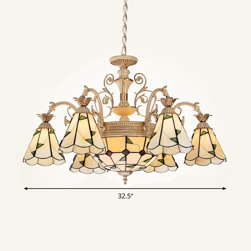 Baroque Conical Chandelier Lighting 9/11 Lights Cut Glass Hanging Light Fixture in White and Gold Clearhalo 'Ceiling Lights' 'Chandeliers' 'Industrial' 'Middle Century Chandeliers' 'Tiffany Chandeliers' 'Tiffany close to ceiling' 'Tiffany' Lighting' 295978
