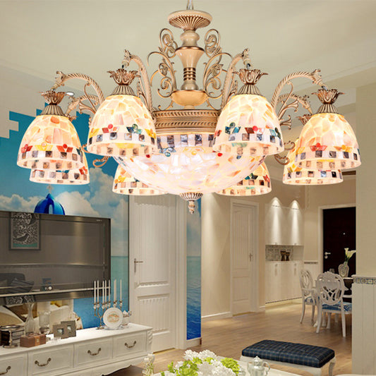 Stained Glass Mosaic Chandelier Lighting Fixture Tiffany 9/11 Lights White and Gold Hanging Lamp Kit 11 White-Gold Clearhalo 'Ceiling Lights' 'Chandeliers' 'Industrial' 'Middle Century Chandeliers' 'Tiffany Chandeliers' 'Tiffany close to ceiling' 'Tiffany' Lighting' 295995