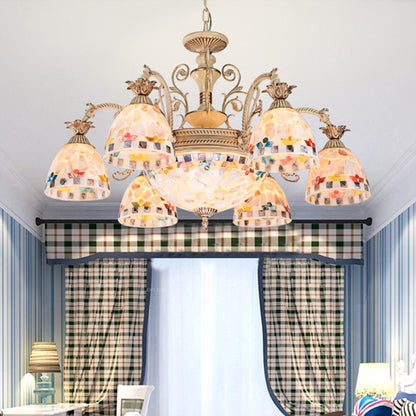 Stained Glass Mosaic Chandelier Lighting Fixture Tiffany 9/11 Lights White and Gold Hanging Lamp Kit 9 White-Gold Clearhalo 'Ceiling Lights' 'Chandeliers' 'Industrial' 'Middle Century Chandeliers' 'Tiffany Chandeliers' 'Tiffany close to ceiling' 'Tiffany' Lighting' 295998