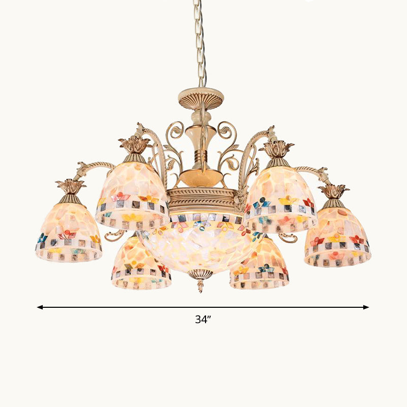 Stained Glass Mosaic Chandelier Lighting Fixture Tiffany 9/11 Lights White and Gold Hanging Lamp Kit Clearhalo 'Ceiling Lights' 'Chandeliers' 'Industrial' 'Middle Century Chandeliers' 'Tiffany Chandeliers' 'Tiffany close to ceiling' 'Tiffany' Lighting' 296000
