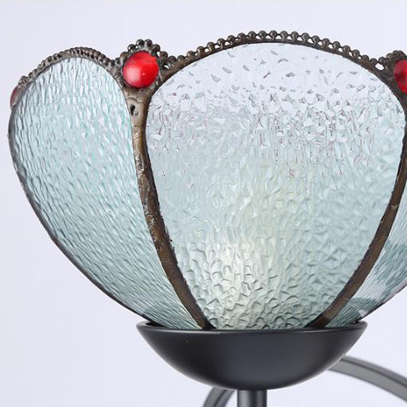 Tiffany Gem/Pearl/Magnolia Chandelier Light 3/6/8 Lights Frosted Glass Suspension Lighting Fixture in Black, 25"/29"/36.5" W Clearhalo 'Ceiling Lights' 'Chandeliers' 'Industrial' 'Middle Century Chandeliers' 'Tiffany Chandeliers' 'Tiffany close to ceiling' 'Tiffany' Lighting' 296007