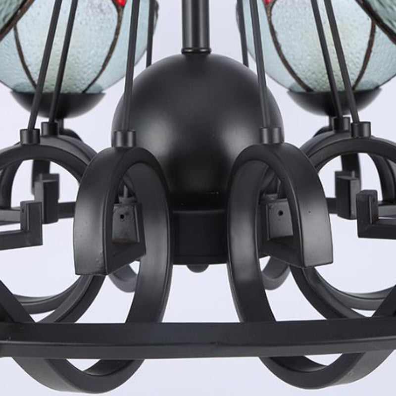 Tiffany Gem/Pearl/Magnolia Chandelier Light 3/6/8 Lights Frosted Glass Suspension Lighting Fixture in Black, 25"/29"/36.5" W Clearhalo 'Ceiling Lights' 'Chandeliers' 'Industrial' 'Middle Century Chandeliers' 'Tiffany Chandeliers' 'Tiffany close to ceiling' 'Tiffany' Lighting' 296008