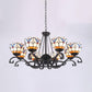 Tiffany Gem/Pearl/Magnolia Chandelier Light 3/6/8 Lights Frosted Glass Suspension Lighting Fixture in Black, 25"/29"/36.5" W Black 36.5" Magnolia Clearhalo 'Ceiling Lights' 'Chandeliers' 'Industrial' 'Middle Century Chandeliers' 'Tiffany Chandeliers' 'Tiffany close to ceiling' 'Tiffany' Lighting' 296017