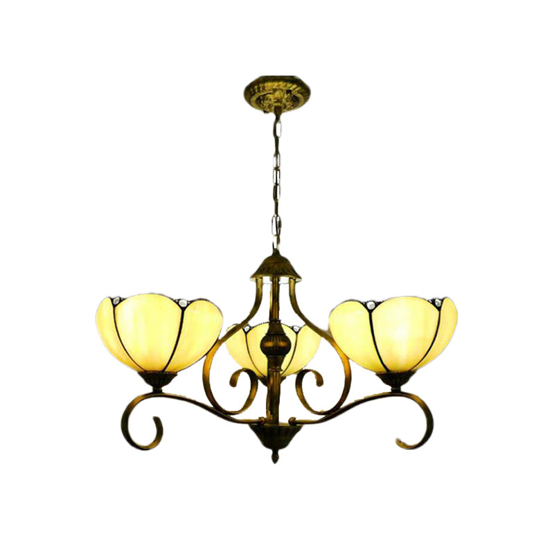 Yellow/Blue Scalloped Chandelier Lamp Tiffany 3/6/8 Lights Stained Glass Hanging Light Fixture Clearhalo 'Ceiling Lights' 'Chandeliers' 'Industrial' 'Middle Century Chandeliers' 'Tiffany Chandeliers' 'Tiffany close to ceiling' 'Tiffany' Lighting' 296028