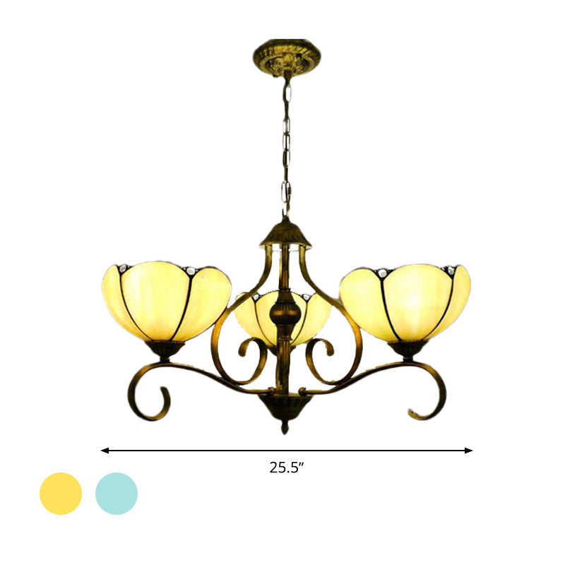 Yellow/Blue Scalloped Chandelier Lamp Tiffany 3/6/8 Lights Stained Glass Hanging Light Fixture Clearhalo 'Ceiling Lights' 'Chandeliers' 'Industrial' 'Middle Century Chandeliers' 'Tiffany Chandeliers' 'Tiffany close to ceiling' 'Tiffany' Lighting' 296029