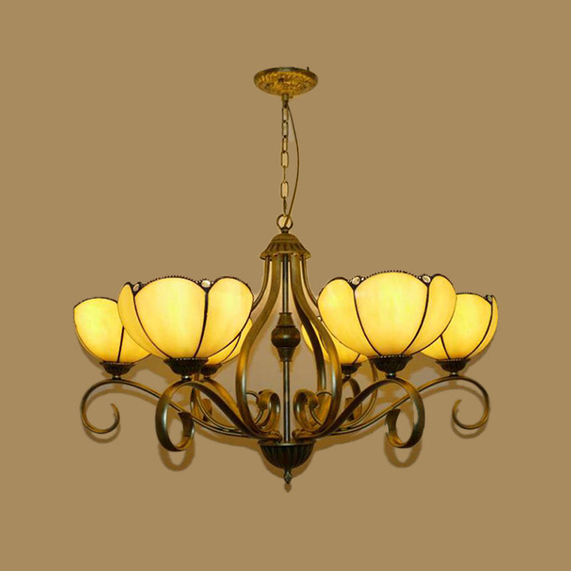 Yellow/Blue Scalloped Chandelier Lamp Tiffany 3/6/8 Lights Stained Glass Hanging Light Fixture Clearhalo 'Ceiling Lights' 'Chandeliers' 'Industrial' 'Middle Century Chandeliers' 'Tiffany Chandeliers' 'Tiffany close to ceiling' 'Tiffany' Lighting' 296031