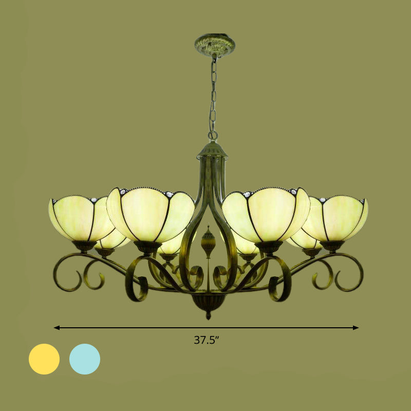 Yellow/Blue Scalloped Chandelier Lamp Tiffany 3/6/8 Lights Stained Glass Hanging Light Fixture Clearhalo 'Ceiling Lights' 'Chandeliers' 'Industrial' 'Middle Century Chandeliers' 'Tiffany Chandeliers' 'Tiffany close to ceiling' 'Tiffany' Lighting' 296034