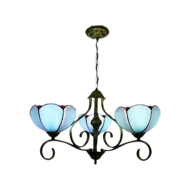 Yellow/Blue Scalloped Chandelier Lamp Tiffany 3/6/8 Lights Stained Glass Hanging Light Fixture Clearhalo 'Ceiling Lights' 'Chandeliers' 'Industrial' 'Middle Century Chandeliers' 'Tiffany Chandeliers' 'Tiffany close to ceiling' 'Tiffany' Lighting' 296036