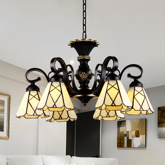 Yellow Glass Cone Chandelier Lighting Baroque 5/6/8 Lights Black Ceiling Suspension Lamp 6 Yellow Clearhalo 'Ceiling Lights' 'Chandeliers' 'Industrial' 'Middle Century Chandeliers' 'Tiffany Chandeliers' 'Tiffany close to ceiling' 'Tiffany' Lighting' 296040