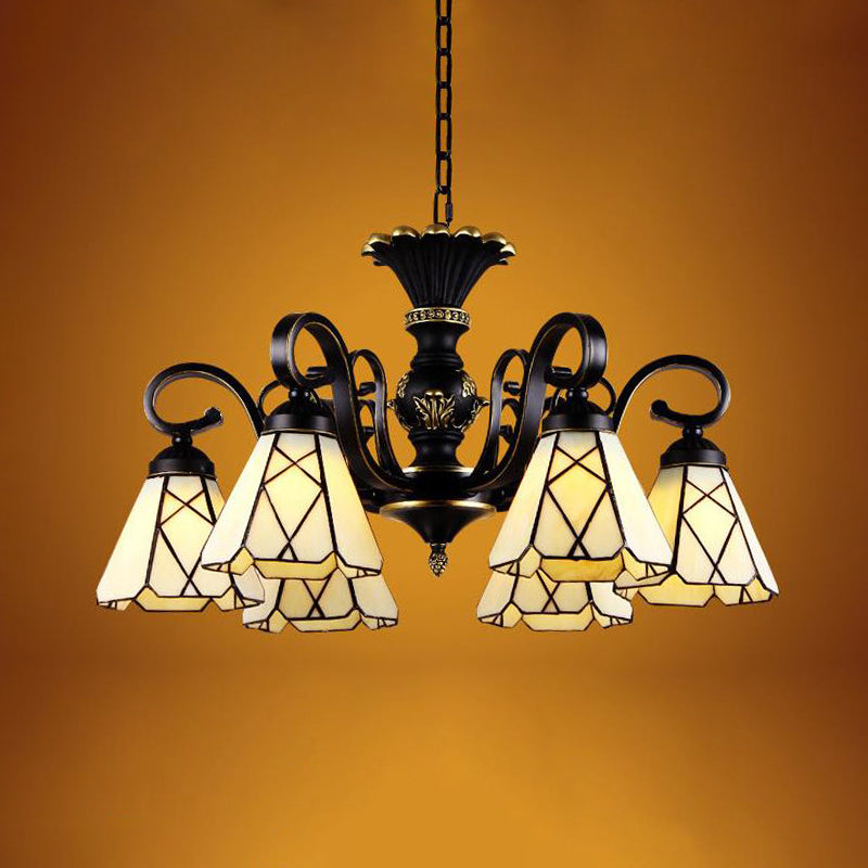 Yellow Glass Cone Chandelier Lighting Baroque 5/6/8 Lights Black Ceiling Suspension Lamp Clearhalo 'Ceiling Lights' 'Chandeliers' 'Industrial' 'Middle Century Chandeliers' 'Tiffany Chandeliers' 'Tiffany close to ceiling' 'Tiffany' Lighting' 296041
