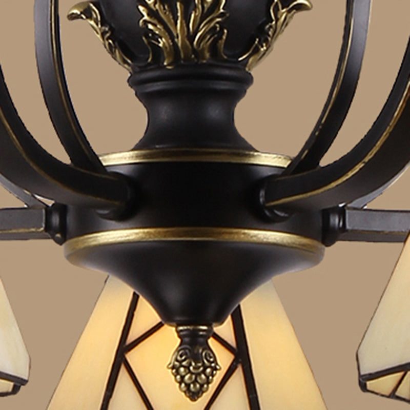 Yellow Glass Cone Chandelier Lighting Baroque 5/6/8 Lights Black Ceiling Suspension Lamp Clearhalo 'Ceiling Lights' 'Chandeliers' 'Industrial' 'Middle Century Chandeliers' 'Tiffany Chandeliers' 'Tiffany close to ceiling' 'Tiffany' Lighting' 296044