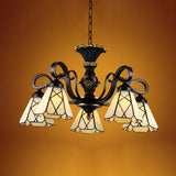 Yellow Glass Cone Chandelier Lighting Baroque 5/6/8 Lights Black Ceiling Suspension Lamp 5 Yellow Clearhalo 'Ceiling Lights' 'Chandeliers' 'Industrial' 'Middle Century Chandeliers' 'Tiffany Chandeliers' 'Tiffany close to ceiling' 'Tiffany' Lighting' 296045