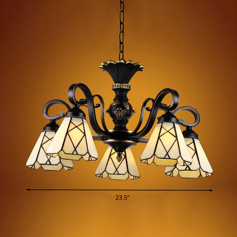 Yellow Glass Cone Chandelier Lighting Baroque 5/6/8 Lights Black Ceiling Suspension Lamp Clearhalo 'Ceiling Lights' 'Chandeliers' 'Industrial' 'Middle Century Chandeliers' 'Tiffany Chandeliers' 'Tiffany close to ceiling' 'Tiffany' Lighting' 296046