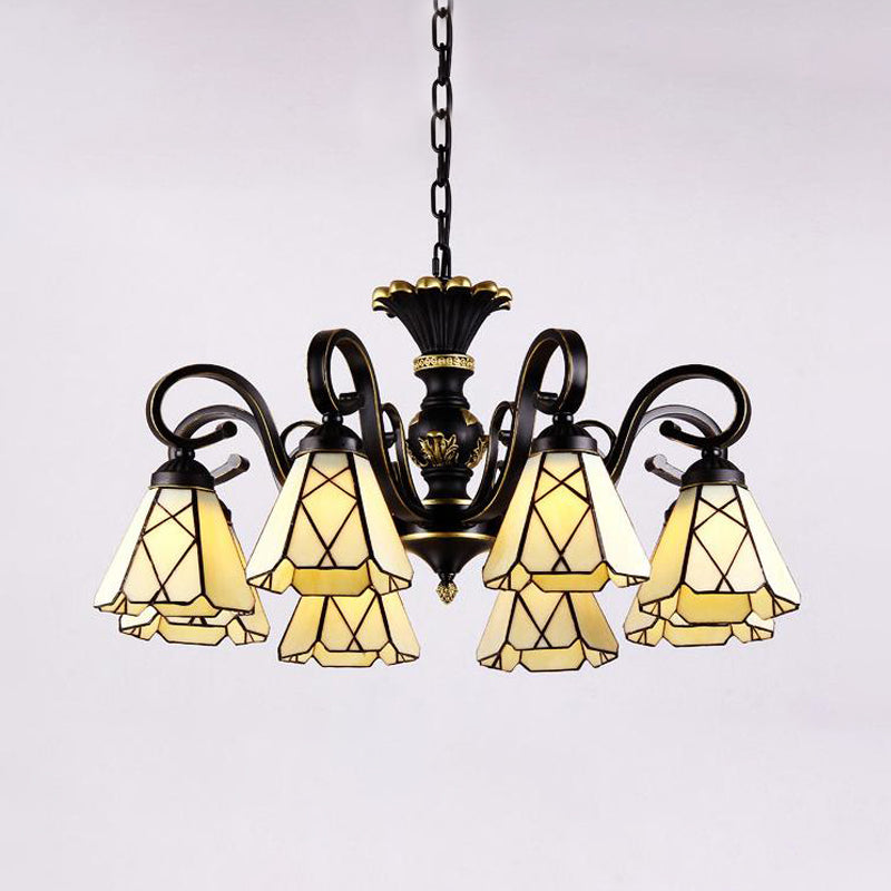 Yellow Glass Cone Chandelier Lighting Baroque 5/6/8 Lights Black Ceiling Suspension Lamp Clearhalo 'Ceiling Lights' 'Chandeliers' 'Industrial' 'Middle Century Chandeliers' 'Tiffany Chandeliers' 'Tiffany close to ceiling' 'Tiffany' Lighting' 296048