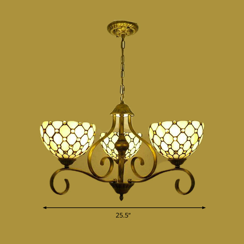 Beige 3/6/8 Lights Pendant Chandelier Mediterranean Stained Glass Jeweled Suspension Lamp, 25.5"/34"/37.5" W Clearhalo 'Ceiling Lights' 'Chandeliers' 'Industrial' 'Middle Century Chandeliers' 'Tiffany Chandeliers' 'Tiffany close to ceiling' 'Tiffany' Lighting' 296055
