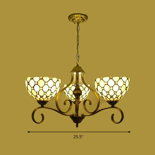 Beige 3/6/8 Lights Pendant Chandelier Mediterranean Stained Glass Jeweled Suspension Lamp, 25.5"/34"/37.5" W Clearhalo 'Ceiling Lights' 'Chandeliers' 'Industrial' 'Middle Century Chandeliers' 'Tiffany Chandeliers' 'Tiffany close to ceiling' 'Tiffany' Lighting' 296055