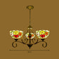 Flower Stained Glass Ceiling Chandelier Mediterranean 3/6/8 Lights Antique Brass Hanging Pendant Clearhalo 'Ceiling Lights' 'Chandeliers' 'Industrial' 'Middle Century Chandeliers' 'Tiffany Chandeliers' 'Tiffany close to ceiling' 'Tiffany' Lighting' 296073