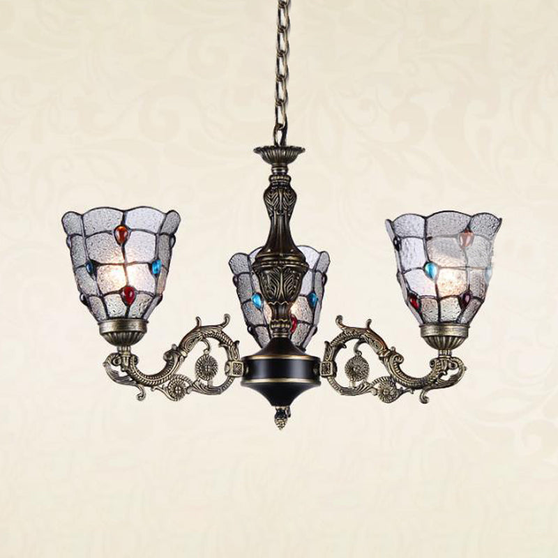 Antique Bronze 3/6/11 Lights Chandelier Lighting Fixture Mediterranean Cut Glass Jeweled Ceiling Lamp Clearhalo 'Ceiling Lights' 'Chandeliers' 'Industrial' 'Middle Century Chandeliers' 'Tiffany Chandeliers' 'Tiffany close to ceiling' 'Tiffany' Lighting' 296075