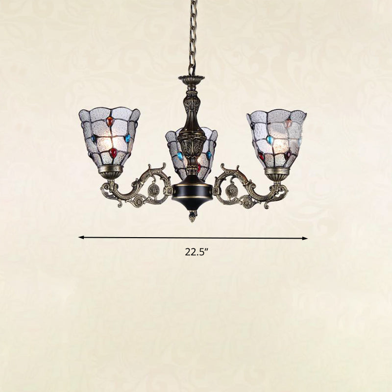 Antique Bronze 3/6/11 Lights Chandelier Lighting Fixture Mediterranean Cut Glass Jeweled Ceiling Lamp Clearhalo 'Ceiling Lights' 'Chandeliers' 'Industrial' 'Middle Century Chandeliers' 'Tiffany Chandeliers' 'Tiffany close to ceiling' 'Tiffany' Lighting' 296076