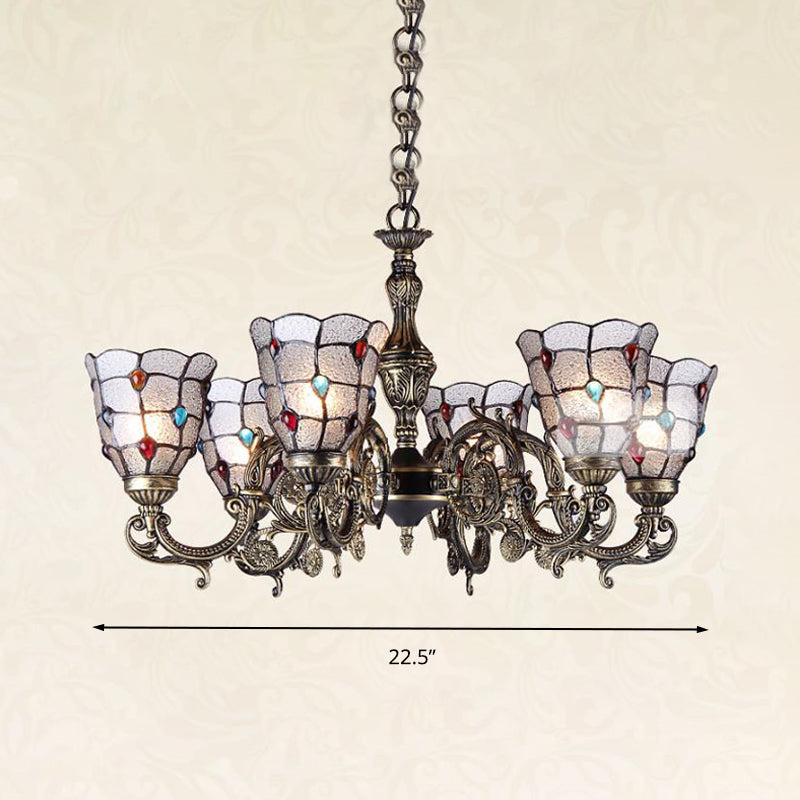 Antique Bronze 3/6/11 Lights Chandelier Lighting Fixture Mediterranean Cut Glass Jeweled Ceiling Lamp Clearhalo 'Ceiling Lights' 'Chandeliers' 'Industrial' 'Middle Century Chandeliers' 'Tiffany Chandeliers' 'Tiffany close to ceiling' 'Tiffany' Lighting' 296080