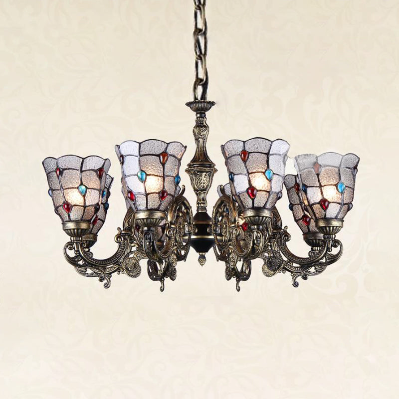 Antique Bronze 3/6/11 Lights Chandelier Lighting Fixture Mediterranean Cut Glass Jeweled Ceiling Lamp Clearhalo 'Ceiling Lights' 'Chandeliers' 'Industrial' 'Middle Century Chandeliers' 'Tiffany Chandeliers' 'Tiffany close to ceiling' 'Tiffany' Lighting' 296082