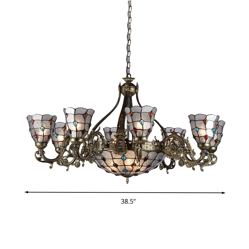 Antique Bronze 3/6/11 Lights Chandelier Lighting Fixture Mediterranean Cut Glass Jeweled Ceiling Lamp Clearhalo 'Ceiling Lights' 'Chandeliers' 'Industrial' 'Middle Century Chandeliers' 'Tiffany Chandeliers' 'Tiffany close to ceiling' 'Tiffany' Lighting' 296086