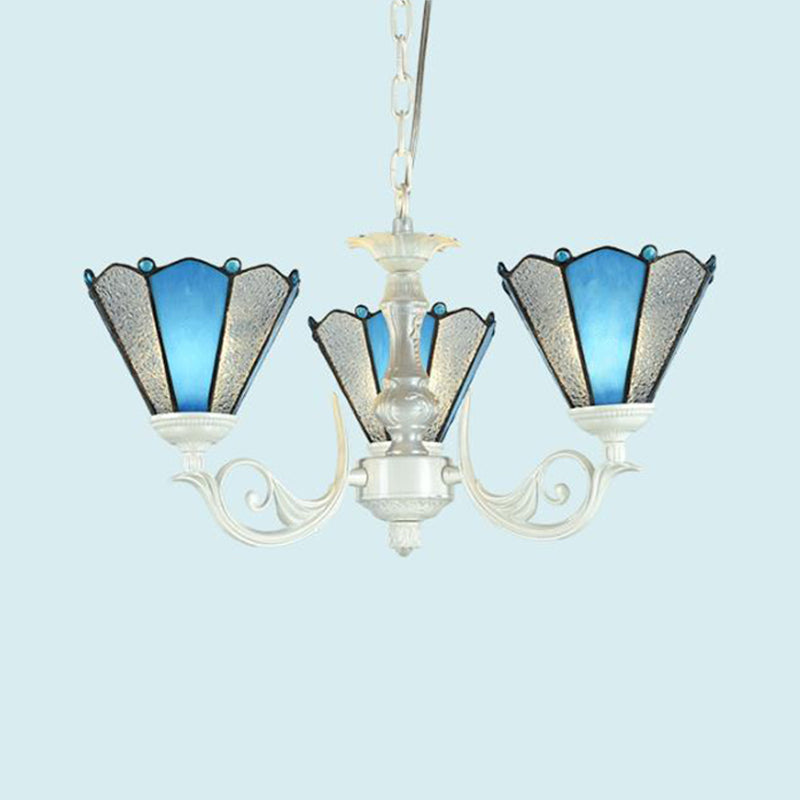 Conical Blue Frosted Glass Chandelier Lamp Baroque 3/9/11 Lights Cream Hanging Pendant Light for Living Room Clearhalo 'Ceiling Lights' 'Chandeliers' 'Industrial' 'Middle Century Chandeliers' 'Tiffany Chandeliers' 'Tiffany close to ceiling' 'Tiffany' Lighting' 296088
