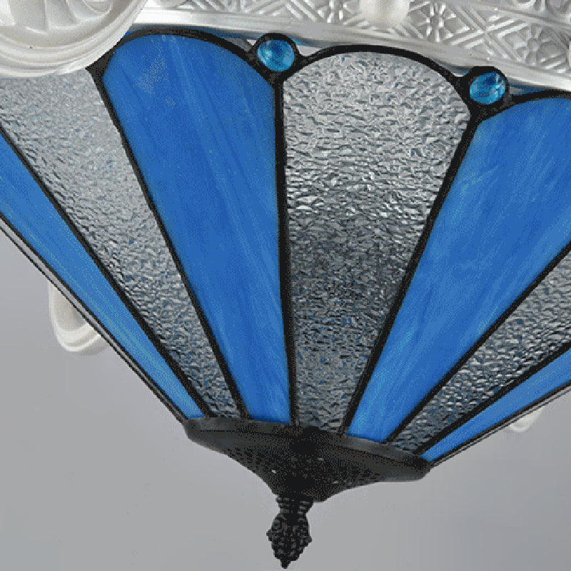Conical Blue Frosted Glass Chandelier Lamp Baroque 3/9/11 Lights Cream Hanging Pendant Light for Living Room Clearhalo 'Ceiling Lights' 'Chandeliers' 'Industrial' 'Middle Century Chandeliers' 'Tiffany Chandeliers' 'Tiffany close to ceiling' 'Tiffany' Lighting' 296091