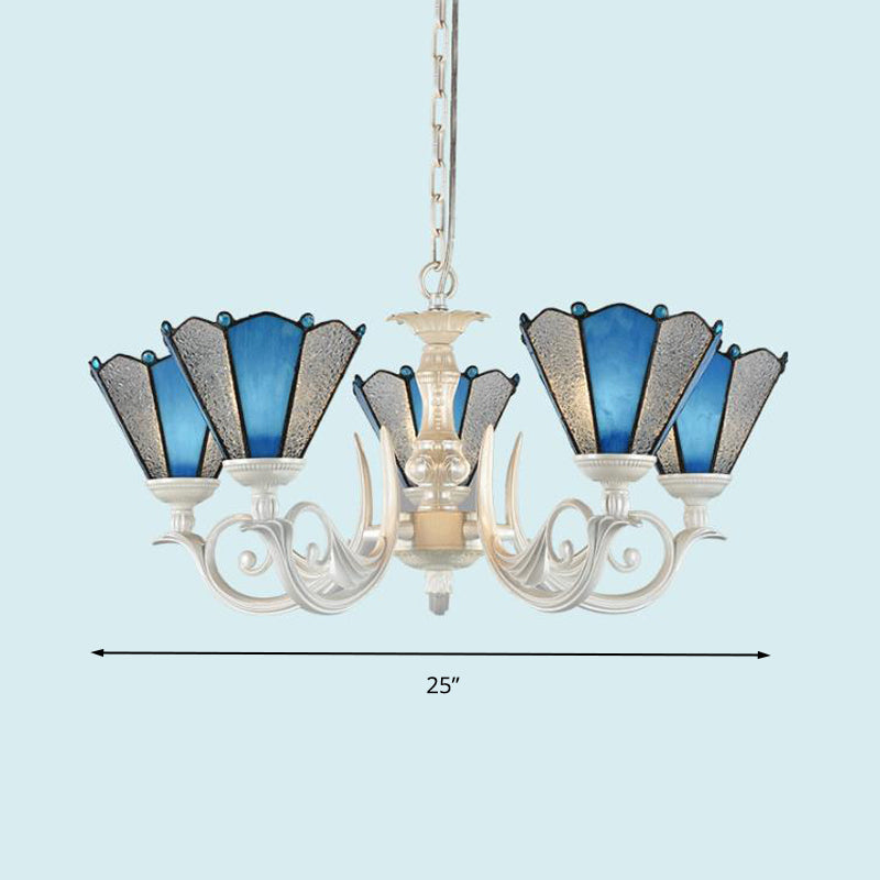 Conical Blue Frosted Glass Chandelier Lamp Baroque 3/9/11 Lights Cream Hanging Pendant Light for Living Room Clearhalo 'Ceiling Lights' 'Chandeliers' 'Industrial' 'Middle Century Chandeliers' 'Tiffany Chandeliers' 'Tiffany close to ceiling' 'Tiffany' Lighting' 296094