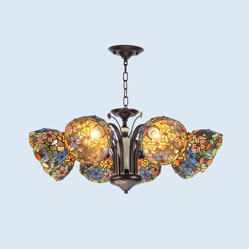 Flower Pendant Chandelier 3/6/8 Lights Cut Glass Victorian Hanging Lamp in Bronze for Living Room Clearhalo 'Ceiling Lights' 'Chandeliers' 'Industrial' 'Middle Century Chandeliers' 'Tiffany Chandeliers' 'Tiffany close to ceiling' 'Tiffany' Lighting' 296120