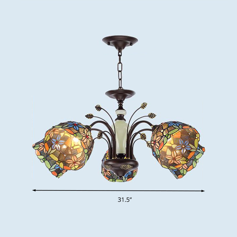 Flower Pendant Chandelier 3/6/8 Lights Cut Glass Victorian Hanging Lamp in Bronze for Living Room Clearhalo 'Ceiling Lights' 'Chandeliers' 'Industrial' 'Middle Century Chandeliers' 'Tiffany Chandeliers' 'Tiffany close to ceiling' 'Tiffany' Lighting' 296125
