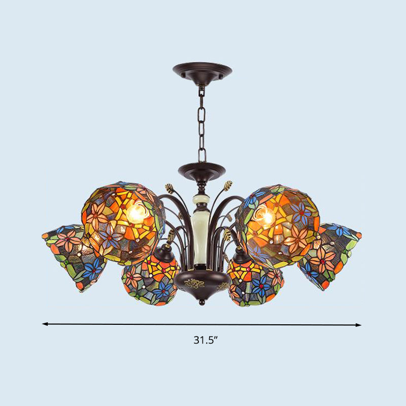 Flower Pendant Chandelier 3/6/8 Lights Cut Glass Victorian Hanging Lamp in Bronze for Living Room Clearhalo 'Ceiling Lights' 'Chandeliers' 'Industrial' 'Middle Century Chandeliers' 'Tiffany Chandeliers' 'Tiffany close to ceiling' 'Tiffany' Lighting' 296127