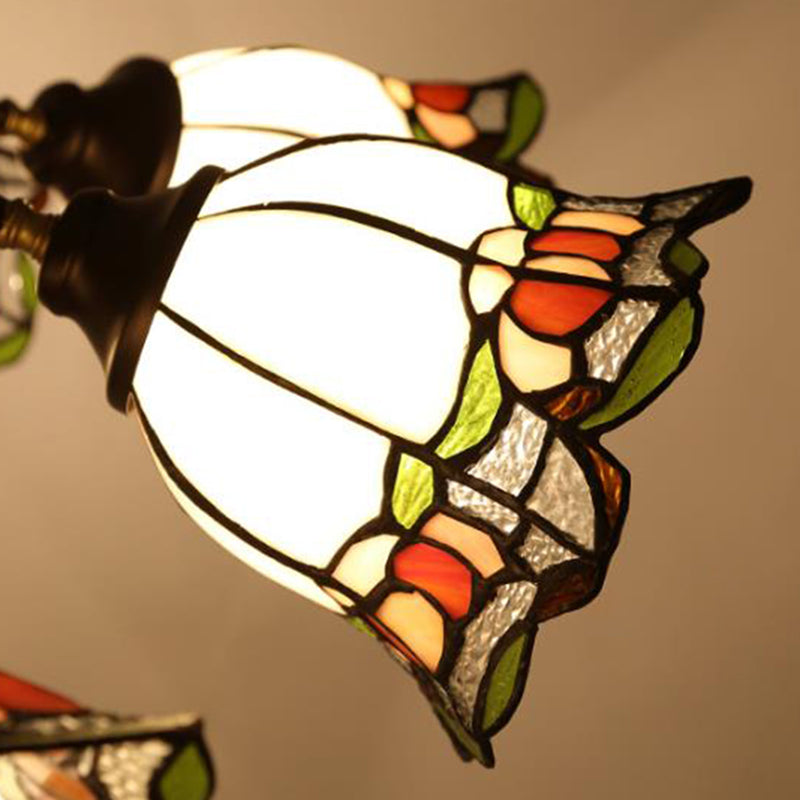 Stained Art Glass Bronze Pendant Chandelier Floral 3/6/8 Lights Tiffany Style Hanging Light Fixture for Bedroom Clearhalo 'Ceiling Lights' 'Chandeliers' 'Industrial' 'Middle Century Chandeliers' 'Tiffany Chandeliers' 'Tiffany close to ceiling' 'Tiffany' Lighting' 296133