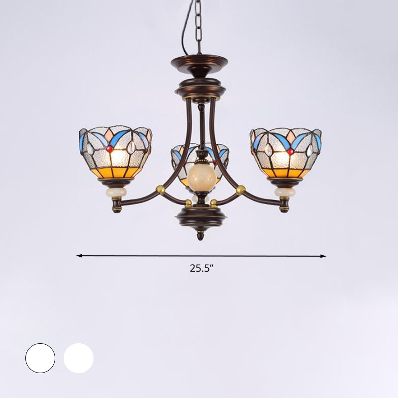 White/Clear Glass Domed Shade Chandelier Light Fixture Mediterranean 3/5/8 Lights Suspension Lamp Clearhalo 'Ceiling Lights' 'Chandeliers' 'Clear' 'Industrial' 'Middle Century Chandeliers' 'Modern' 'Tiffany Chandeliers' 'Tiffany close to ceiling' 'Tiffany' 'Traditional Chandeliers' Lighting' 296221