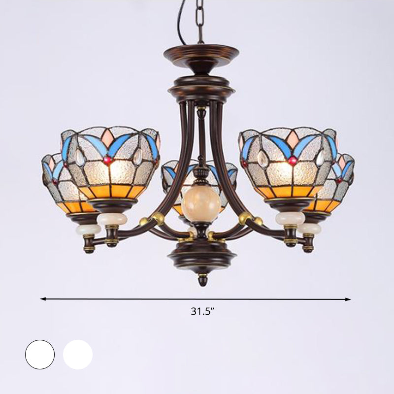 White/Clear Glass Domed Shade Chandelier Light Fixture Mediterranean 3/5/8 Lights Suspension Lamp Clearhalo 'Ceiling Lights' 'Chandeliers' 'Clear' 'Industrial' 'Middle Century Chandeliers' 'Modern' 'Tiffany Chandeliers' 'Tiffany close to ceiling' 'Tiffany' 'Traditional Chandeliers' Lighting' 296225