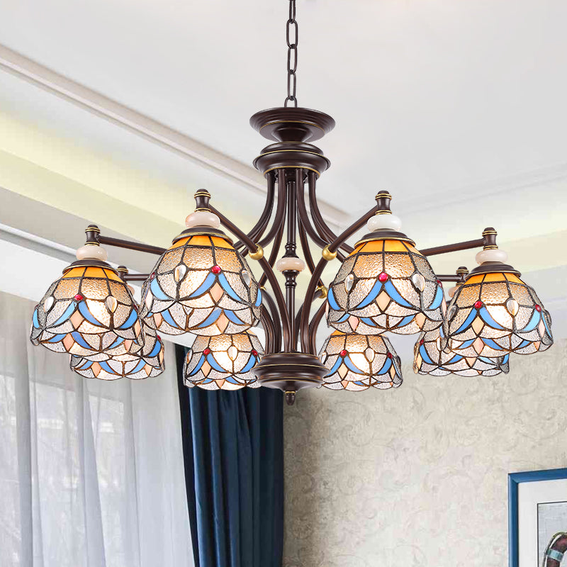 White/Clear Glass Domed Shade Chandelier Light Fixture Mediterranean 3/5/8 Lights Suspension Lamp 8 Clear Clearhalo 'Ceiling Lights' 'Chandeliers' 'Clear' 'Industrial' 'Middle Century Chandeliers' 'Modern' 'Tiffany Chandeliers' 'Tiffany close to ceiling' 'Tiffany' 'Traditional Chandeliers' Lighting' 296229