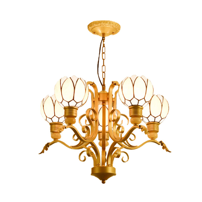 Blossom Chandelier Light Tiffany Pink Glass 3/5/6 Lights Brass Hanging Lamp Kit for Living Room Clearhalo 'Ceiling Lights' 'Chandeliers' 'Close To Ceiling Lights' 'Industrial' 'Middle Century Chandeliers' 'Tiffany Chandeliers' 'Tiffany close to ceiling' 'Tiffany' Lighting' 296339