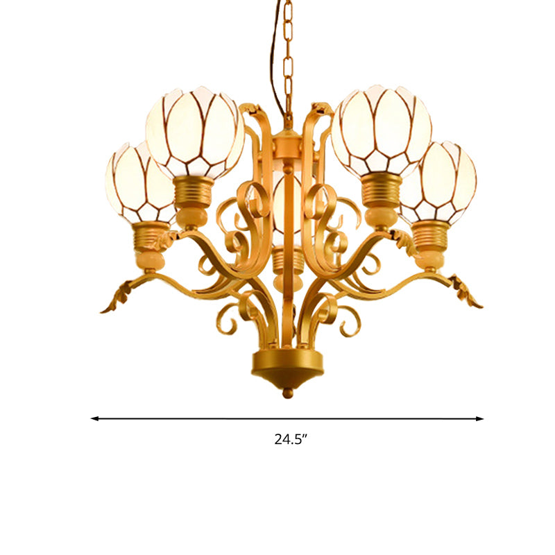 Blossom Chandelier Light Tiffany Pink Glass 3/5/6 Lights Brass Hanging Lamp Kit for Living Room Clearhalo 'Ceiling Lights' 'Chandeliers' 'Close To Ceiling Lights' 'Industrial' 'Middle Century Chandeliers' 'Tiffany Chandeliers' 'Tiffany close to ceiling' 'Tiffany' Lighting' 296340