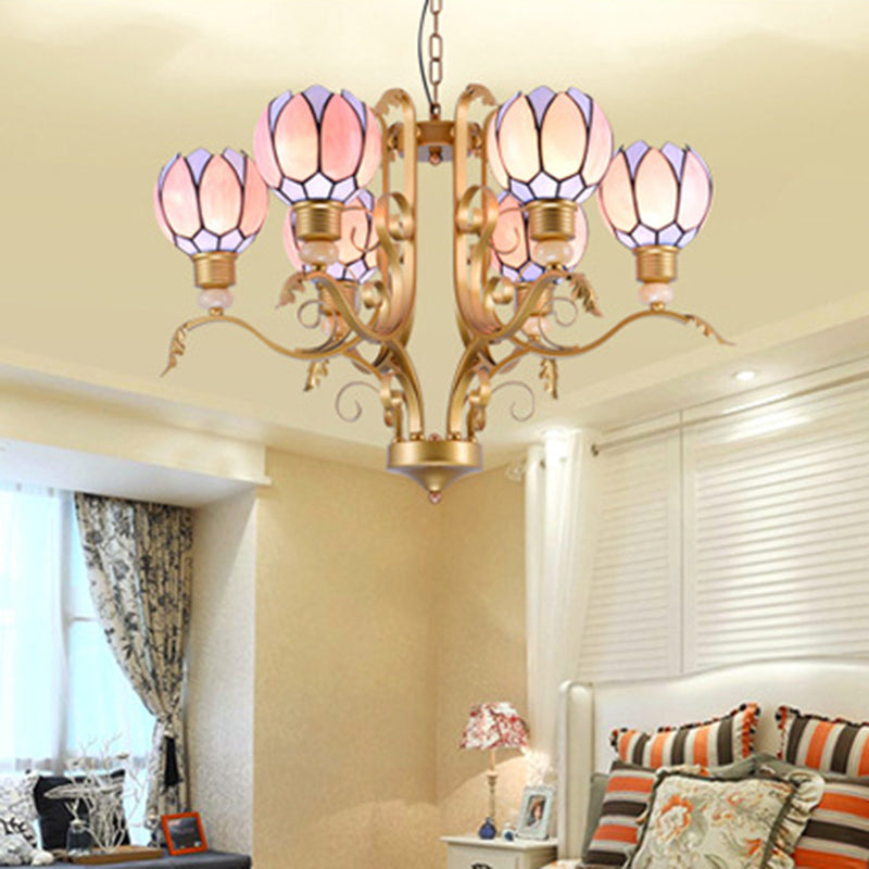Blossom Chandelier Light Tiffany Pink Glass 3/5/6 Lights Brass Hanging Lamp Kit for Living Room Clearhalo 'Ceiling Lights' 'Chandeliers' 'Close To Ceiling Lights' 'Industrial' 'Middle Century Chandeliers' 'Tiffany Chandeliers' 'Tiffany close to ceiling' 'Tiffany' Lighting' 296343