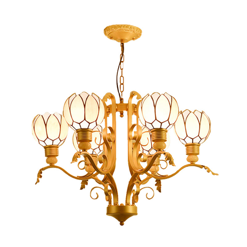 Blossom Chandelier Light Tiffany Pink Glass 3/5/6 Lights Brass Hanging Lamp Kit for Living Room Clearhalo 'Ceiling Lights' 'Chandeliers' 'Close To Ceiling Lights' 'Industrial' 'Middle Century Chandeliers' 'Tiffany Chandeliers' 'Tiffany close to ceiling' 'Tiffany' Lighting' 296344