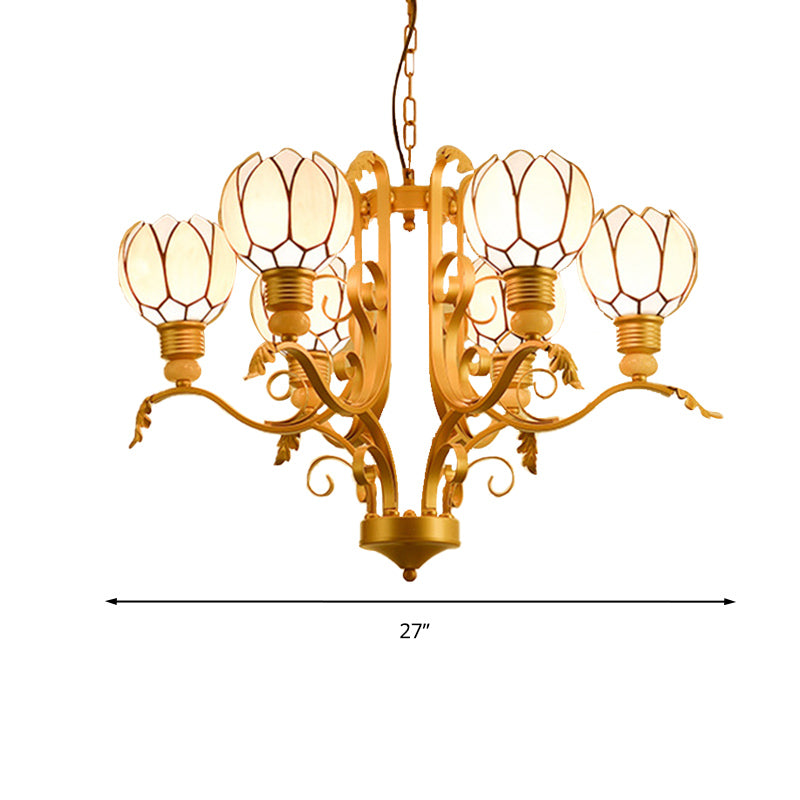 Blossom Chandelier Light Tiffany Pink Glass 3/5/6 Lights Brass Hanging Lamp Kit for Living Room Clearhalo 'Ceiling Lights' 'Chandeliers' 'Close To Ceiling Lights' 'Industrial' 'Middle Century Chandeliers' 'Tiffany Chandeliers' 'Tiffany close to ceiling' 'Tiffany' Lighting' 296345