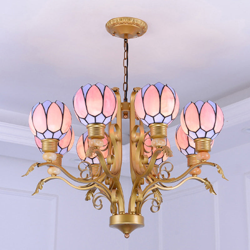 Blossom Chandelier Light Tiffany Pink Glass 3/5/6 Lights Brass Hanging Lamp Kit for Living Room 8 Pink Clearhalo 'Ceiling Lights' 'Chandeliers' 'Close To Ceiling Lights' 'Industrial' 'Middle Century Chandeliers' 'Tiffany Chandeliers' 'Tiffany close to ceiling' 'Tiffany' Lighting' 296346