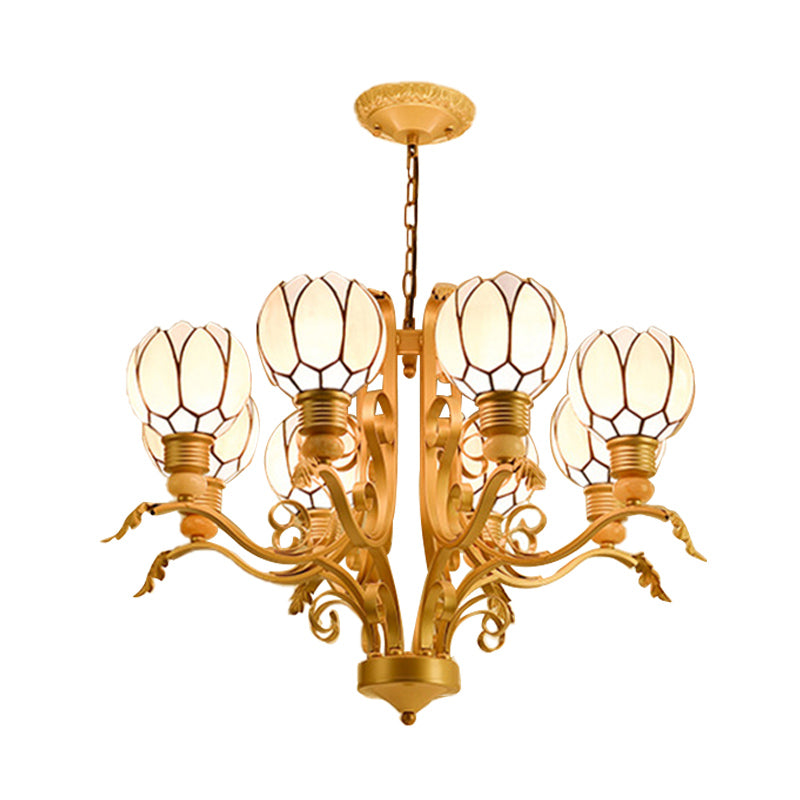 Blossom Chandelier Light Tiffany Pink Glass 3/5/6 Lights Brass Hanging Lamp Kit for Living Room Clearhalo 'Ceiling Lights' 'Chandeliers' 'Close To Ceiling Lights' 'Industrial' 'Middle Century Chandeliers' 'Tiffany Chandeliers' 'Tiffany close to ceiling' 'Tiffany' Lighting' 296349