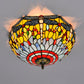3 Heads Living Room Ceiling Mounted Fixture Tiffany Red/Yellow/Orange Flush Mount Lamp with Dragonfly Stained Glass Shade Clearhalo 'Ceiling Lights' 'Close To Ceiling Lights' 'Close to ceiling' 'Flush mount' Lighting' 296407