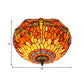 3 Heads Living Room Ceiling Mounted Fixture Tiffany Red/Yellow/Orange Flush Mount Lamp with Dragonfly Stained Glass Shade Clearhalo 'Ceiling Lights' 'Close To Ceiling Lights' 'Close to ceiling' 'Flush mount' Lighting' 296413