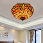 3 Heads Living Room Ceiling Mounted Fixture Tiffany Red/Yellow/Orange Flush Mount Lamp with Dragonfly Stained Glass Shade Orange Clearhalo 'Ceiling Lights' 'Close To Ceiling Lights' 'Close to ceiling' 'Flush mount' Lighting' 296414