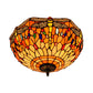 3 Heads Living Room Ceiling Mounted Fixture Tiffany Red/Yellow/Orange Flush Mount Lamp with Dragonfly Stained Glass Shade Clearhalo 'Ceiling Lights' 'Close To Ceiling Lights' 'Close to ceiling' 'Flush mount' Lighting' 296416