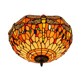 3 Heads Living Room Ceiling Mounted Fixture Tiffany Red/Yellow/Orange Flush Mount Lamp with Dragonfly Stained Glass Shade Clearhalo 'Ceiling Lights' 'Close To Ceiling Lights' 'Close to ceiling' 'Flush mount' Lighting' 296416