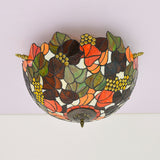 Hand Cut Glass Brass Light Fixture Grape 5 Lights Tiffany-Style Semi Flush Mount Ceiling Light Clearhalo 'Ceiling Lights' 'Close To Ceiling Lights' 'Close to ceiling' 'Glass shade' 'Glass' 'Semi-flushmount' 'Tiffany close to ceiling' 'Tiffany' Lighting' 296425